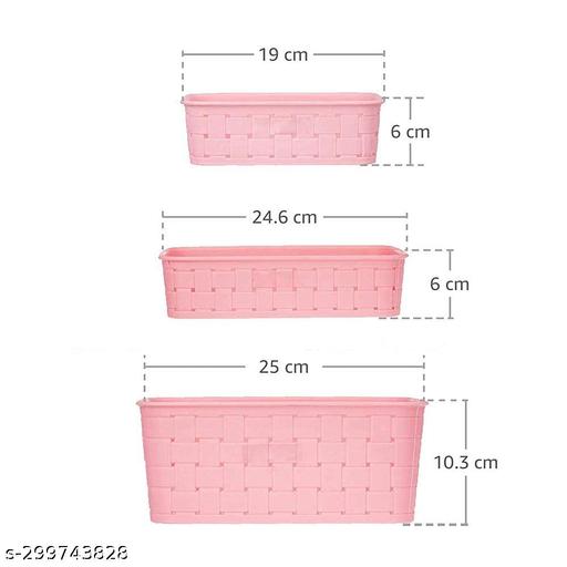 Multipurpose Smart Shelf Basket Set (3 pcs) | Storage Basket For Fruits, Vegetables, Magazines, Cosmetics etc | Storage Basket (Pack of 3) 01(Pink) - Pathoos 