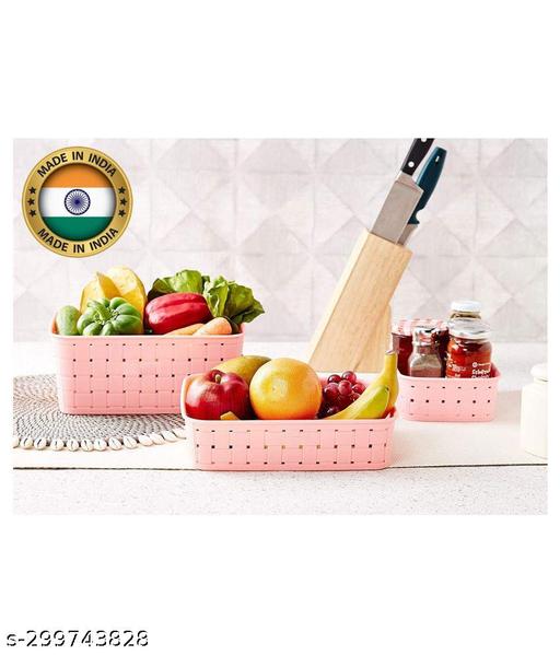 Multipurpose Smart Shelf Basket Set (3 pcs) | Storage Basket For Fruits, Vegetables, Magazines, Cosmetics etc | Storage Basket (Pack of 3) 01(Pink) - Pathoos 