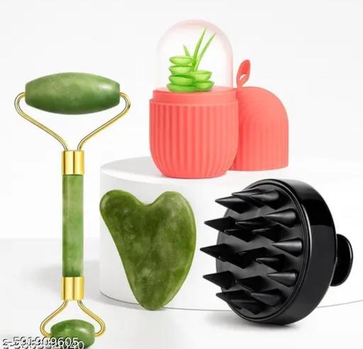 Premium 4-in-1 Skincare Combo | Jade Roller, Gua Sha Tool, Ice Roller, and Hair & Scalp Massager for Face and Wellness - Piktocart