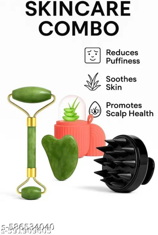 Premium 4-in-1 Skincare Combo | Jade Roller, Gua Sha Tool, Ice Roller, and Hair & Scalp Massager for Face and Wellness - Piktocart