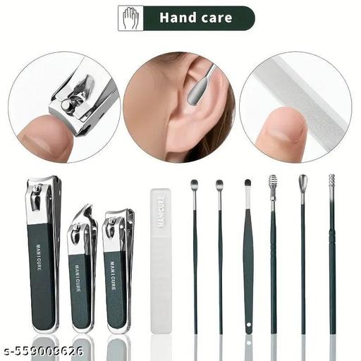 Stainless Steel Nail Clippers 10 in 1 set, Anti-splash Nail Clippers For Home Manicure,Ear Pick, Ear Spoon Portable Nail Clippers set for Women and Men (Pack of 1, Dark Green) - Piktocart