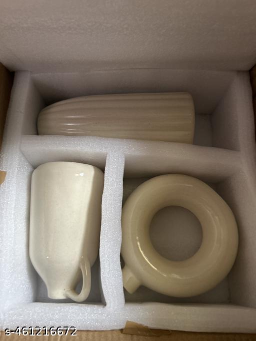  “Premium Ceramic Off White Vases Set of 3 | Ribbed, Donut & Milk Jar Flower Vase for Modern Home Decor Living Room Bedroom Dining Table” - Piktocart