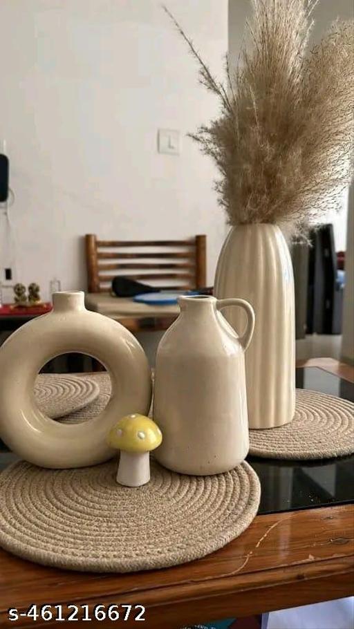  “Premium Ceramic Off White Vases Set of 3 | Ribbed, Donut & Milk Jar Flower Vase for Modern Home Decor Living Room Bedroom Dining Table” - Piktocart