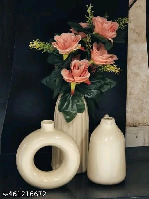  “Premium Ceramic Off White Vases Set of 3 | Ribbed, Donut & Milk Jar Flower Vase for Modern Home Decor Living Room Bedroom Dining Table” - Piktocart