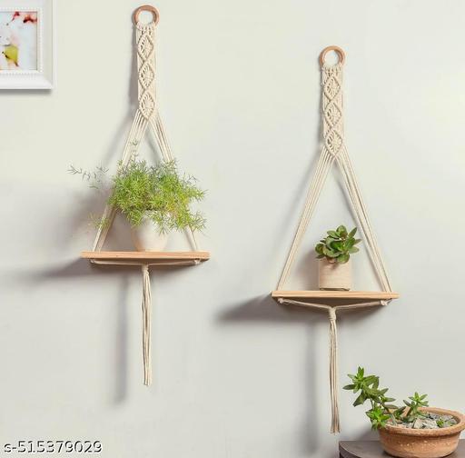 Wall Hanging Book Shelf | Boho Bedroom Wall Decor | Wood Floating Hanging Storage Shelf Organizer | Macrame Shelf for Hanging Plants and Wall Decor  set of 2 ( best quality and best product ) - Piktocart