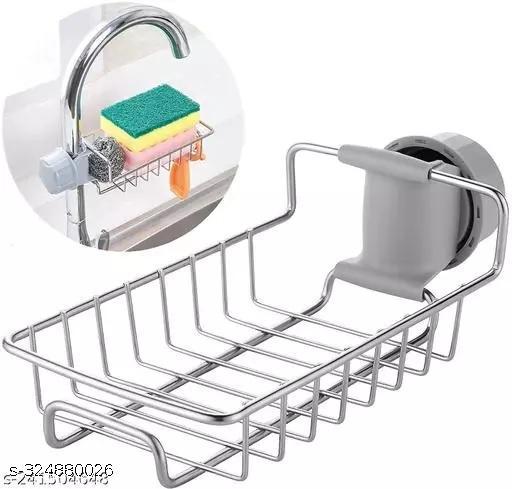 Kitchen Adjustable Sink Faucet Shelf Stainless Steel Drain Rack for Soap, Sponge, Clip Hanging Holder Dishcloth, Towel Rack, SILVER, 15 x 10 5 cm For Kitchen, Bathroom and Home - Piktocart