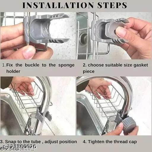 Kitchen Adjustable Sink Faucet Shelf Stainless Steel Drain Rack for Soap, Sponge, Clip Hanging Holder Dishcloth, Towel Rack, SILVER, 15 x 10 5 cm For Kitchen, Bathroom and Home - Piktocart
