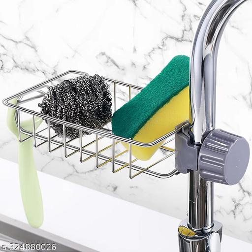 Kitchen Adjustable Sink Faucet Shelf Stainless Steel Drain Rack for Soap, Sponge, Clip Hanging Holder Dishcloth, Towel Rack, SILVER, 15 x 10 5 cm For Kitchen, Bathroom and Home - Piktocart