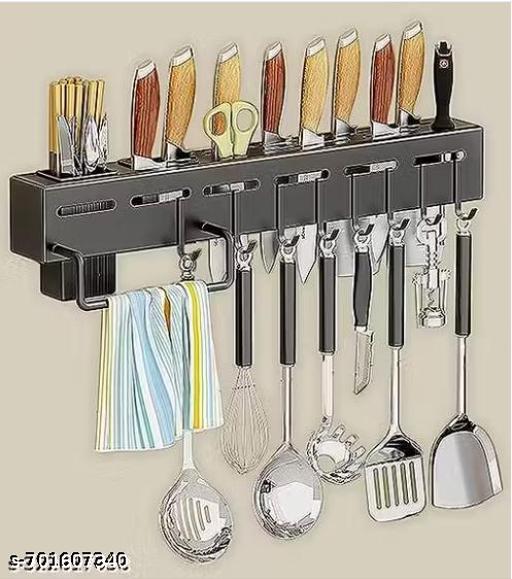 Kitchen Shelf Wall Mount Knife Holder ,Towel Hanger , Spatula Ladle Hanging Hooks , Cutlery Holder Storage Rack High Grade Plastic Multi-Purpose - Piktocart