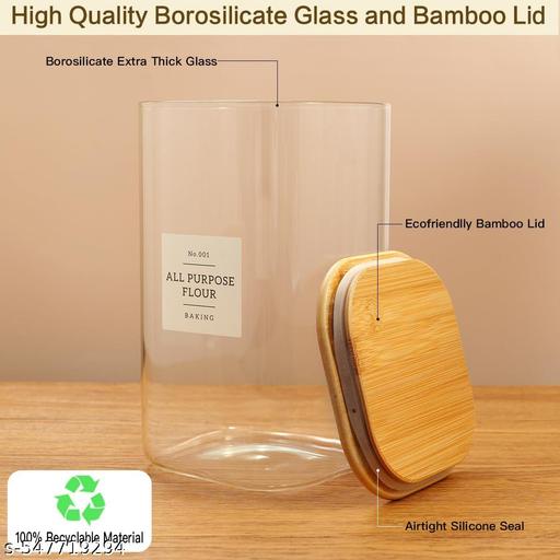 1200ml Square shape High borosilicate airtight glass jar, wooden lid for kitchen storage, Gifting, Snacks, Spice, Cookies, Dry-Food, Pickles, multi-grain set of 2 piece - Piktocart
