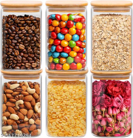 1200ml Square shape High borosilicate airtight glass jar, wooden lid for kitchen storage, Gifting, Snacks, Spice, Cookies, Dry-Food, Pickles, multi-grain set of 2 piece - Piktocart