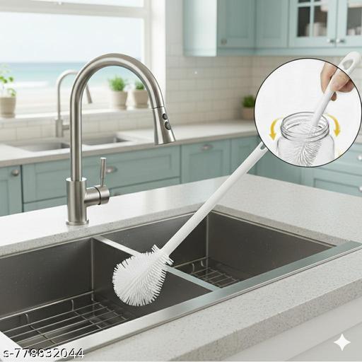 Multifunctional  Bottle Brush Cup Brush with Round Hook, Flexible, and Durable Cleaning Brush for Bottles, Cups, and Kitchenware Soft Bristles White - Piktocart