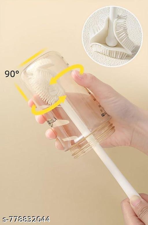 Multifunctional  Bottle Brush Cup Brush with Round Hook, Flexible, and Durable Cleaning Brush for Bottles, Cups, and Kitchenware Soft Bristles White - Piktocart