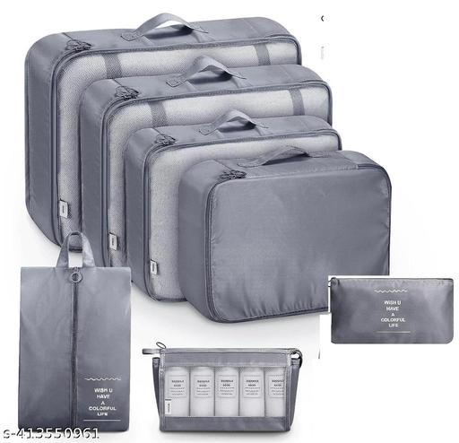 Travel Organizer 7 in 1 Travel Laundry Cosmetics Luggage Packing Organizers Set Makeup Bags Organizer Packing Cubes with Shoe Bag for travel, Nylon (Gray) - Piktocart