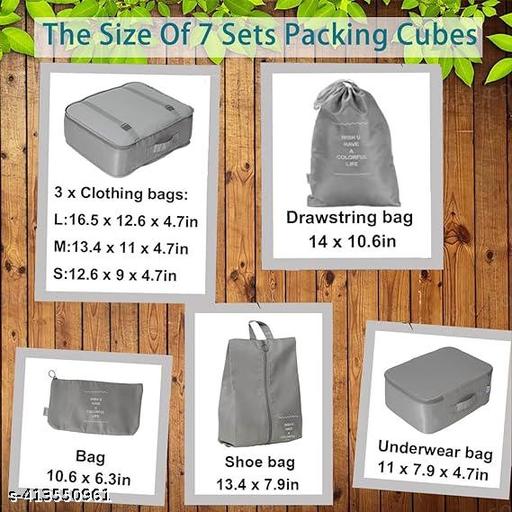 Travel Organizer 7 in 1 Travel Laundry Cosmetics Luggage Packing Organizers Set Makeup Bags Organizer Packing Cubes with Shoe Bag for travel, Nylon (Gray) - Piktocart