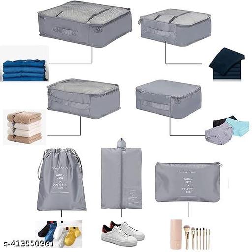 Travel Organizer 7 in 1 Travel Laundry Cosmetics Luggage Packing Organizers Set Makeup Bags Organizer Packing Cubes with Shoe Bag for travel, Nylon (Gray) - Piktocart