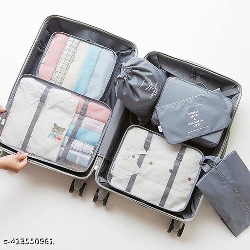 Travel Organizer 7 in 1 Travel Laundry Cosmetics Luggage Packing Organizers Set Makeup Bags Organizer Packing Cubes with Shoe Bag for travel, Nylon (Gray) - Piktocart