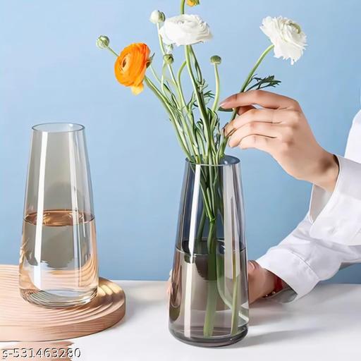 Glass Vase for Decor Home Handmade Modern Large Flower Vases for Centerpieces Living Room Kitchen Office Wedding 8.7 Inch(Pack of 2) gold and amber colour 1+1 [2pcs] - Piktocart