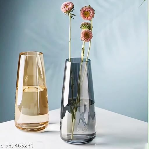 Glass Vase for Decor Home Handmade Modern Large Flower Vases for Centerpieces Living Room Kitchen Office Wedding 8.7 Inch(Pack of 2) gold and amber colour 1+1 [2pcs] - Piktocart