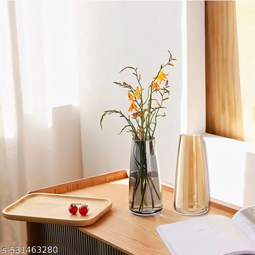 Glass Vase for Decor Home Handmade Modern Large Flower Vases for Centerpieces Living Room Kitchen Office Wedding 8.7 Inch(Pack of 2) gold and amber colour 1+1 [2pcs] - Piktocart