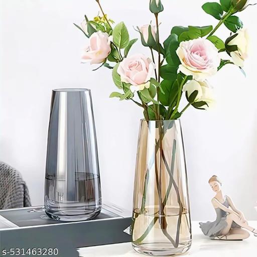 Glass Vase for Decor Home Handmade Modern Large Flower Vases for Centerpieces Living Room Kitchen Office Wedding 8.7 Inch(Pack of 2) gold and amber colour 1+1 [2pcs] - Piktocart