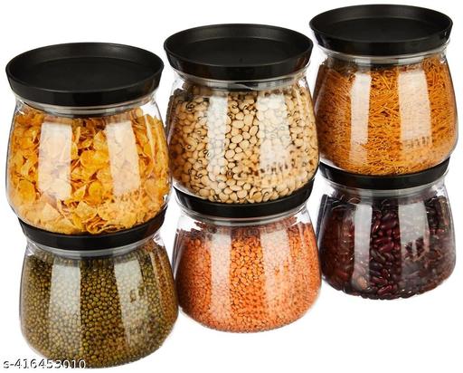 Airtight Handi Shape Container Jar for Kitchen - 900ml Jar Set for Kitchen Storage - Unbreakable Plastic Jar with Air-Tight Design (Set Of 6) - Piktocart