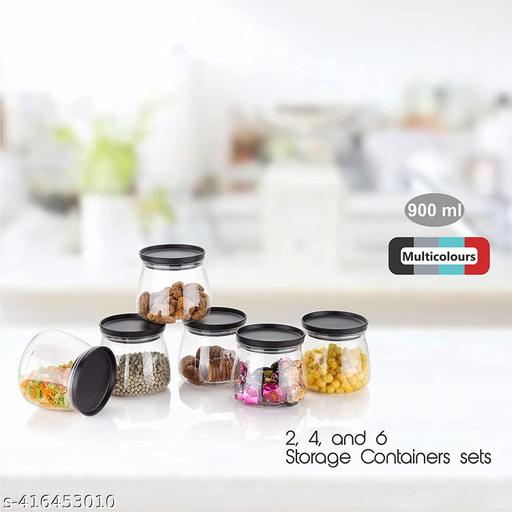 Airtight Handi Shape Container Jar for Kitchen - 900ml Jar Set for Kitchen Storage - Unbreakable Plastic Jar with Air-Tight Design (Set Of 6) - Piktocart
