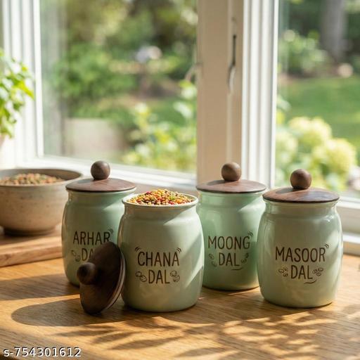 Set of 4 Metal Airtight Dal Canisters – Premium Carbon Steel Kitchen Storage Jars for Arhar, Chana, Moong, and Masoor Dal - Piktocart