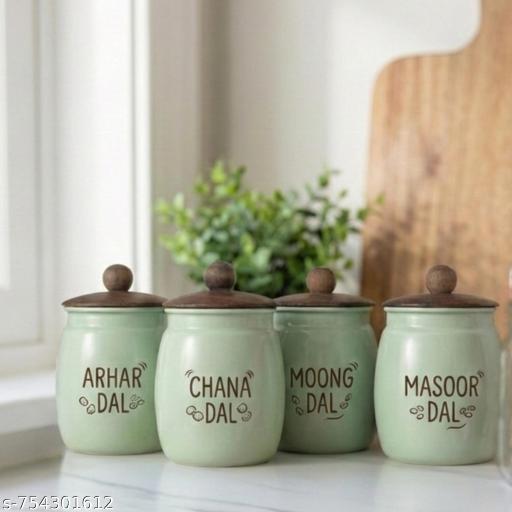 Set of 4 Metal Airtight Dal Canisters – Premium Carbon Steel Kitchen Storage Jars for Arhar, Chana, Moong, and Masoor Dal - Piktocart