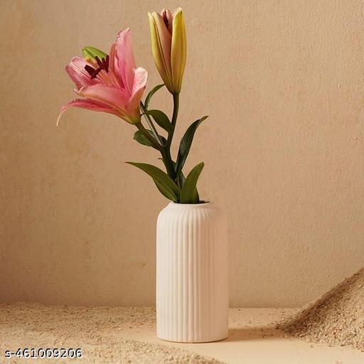 ND Ribbed Vase White Ceramic Flower Vase/Pampas Grass Vase/Home Decor Centrepiece/Showpiece/Donut Vase/Modern Farmhouse Vase for Living Room, Bedroom Office, Table ( White)  - Piktocart