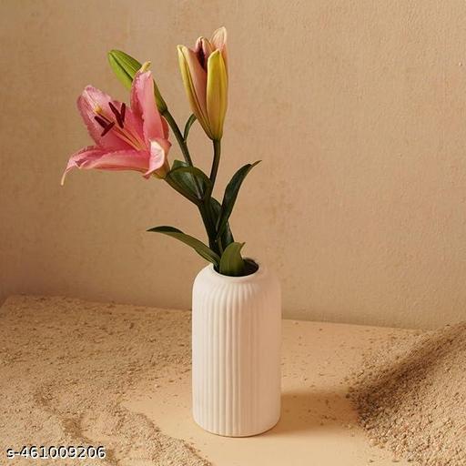 ND Ribbed Vase White Ceramic Flower Vase/Pampas Grass Vase/Home Decor Centrepiece/Showpiece/Donut Vase/Modern Farmhouse Vase for Living Room, Bedroom Office, Table ( White)  - Piktocart
