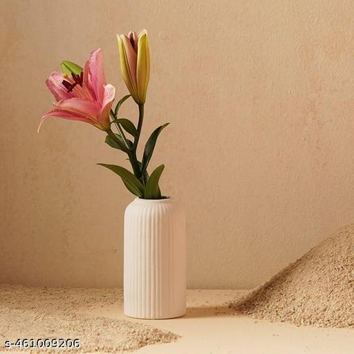 ND Ribbed Vase White Ceramic Flower Vase/Pampas Grass Vase/Home Decor Centrepiece/Showpiece/Donut Vase/Modern Farmhouse Vase for Living Room, Bedroom Office, Table ( White)  - Piktocart