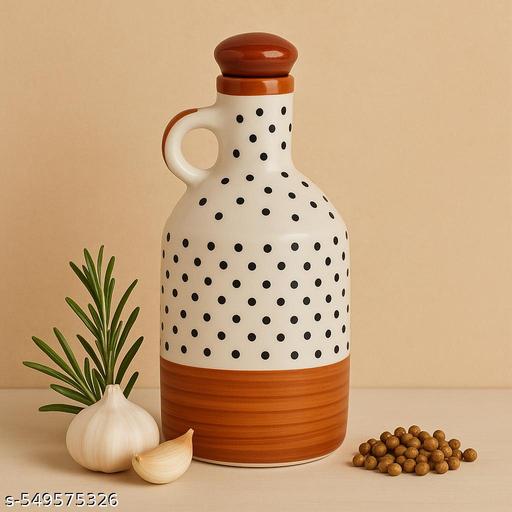 Clay Charm Studio 1000 ml Ceramic Oil Dispenser Bottle – Handcrafted with Handle & Lid | Polka Dot Design | Ideal for Olive Oil, Vinegar & Kitchen Storage - Piktocart