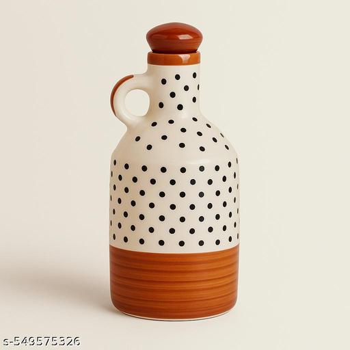 Clay Charm Studio 1000 ml Ceramic Oil Dispenser Bottle – Handcrafted with Handle & Lid | Polka Dot Design | Ideal for Olive Oil, Vinegar & Kitchen Storage - Piktocart