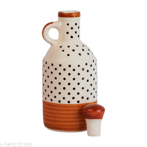 Clay Charm Studio 1000 ml Ceramic Oil Dispenser Bottle – Handcrafted with Handle & Lid | Polka Dot Design | Ideal for Olive Oil, Vinegar & Kitchen Storage - Piktocart