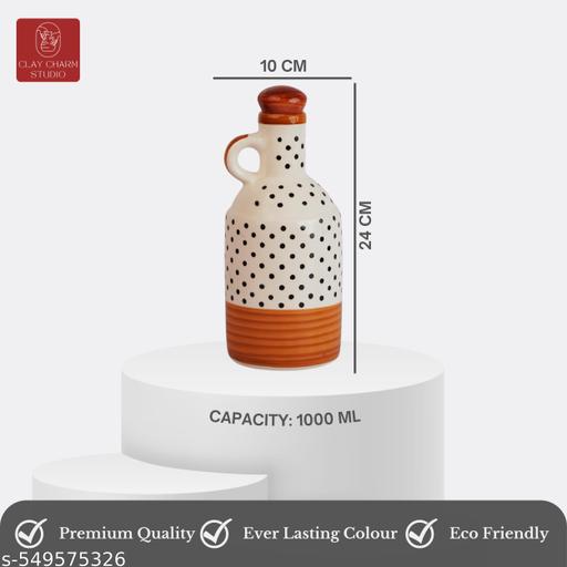 Clay Charm Studio 1000 ml Ceramic Oil Dispenser Bottle – Handcrafted with Handle & Lid | Polka Dot Design | Ideal for Olive Oil, Vinegar & Kitchen Storage - Piktocart