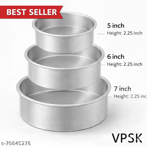 Aluminium Round Cake Mould Set (5, 6, 7 Inch) | Heavy Aluminium Baking Pan | Cake Tin for Oven Baking - Piktocart