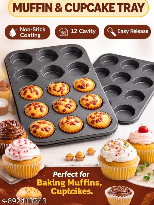 Non-Stick 12 Cavity Mini Muffin Tray | Cupcake Mould Baking Pan | Durable Steel Bakeware - Piktocart