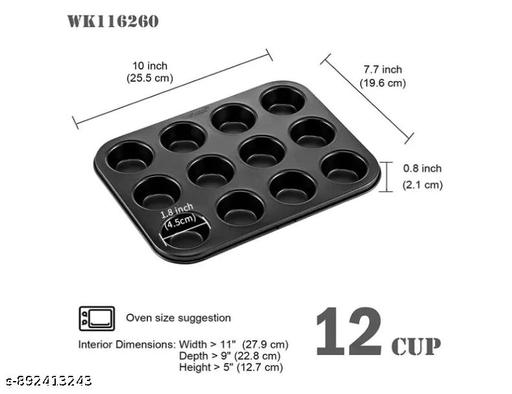 Non-Stick 12 Cavity Mini Muffin Tray | Cupcake Mould Baking Pan | Durable Steel Bakeware - Piktocart