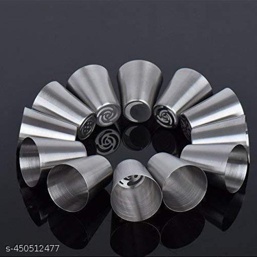 Naama 12Pcs Russian Nozzles Set | Stainless Steel Reusable Decorating Nozzles Set | Russian Ruffle Skirt Icing Piping Tips | Cake Decorating Tool - Piktocart