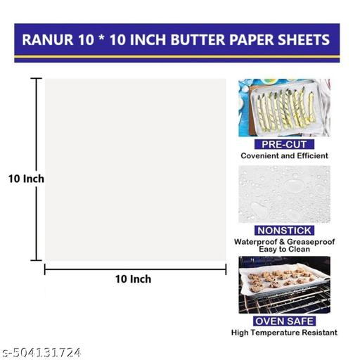 Homefresh Butter Paper Sheets and Silicon Brush Non Stick, Grease Proof Baking Paper, Used in Baking, Cooking, Wrapping, Grilling, Steaming, Frying Colour White Size 10" X 10" Pack of 80, Standard - Piktocart