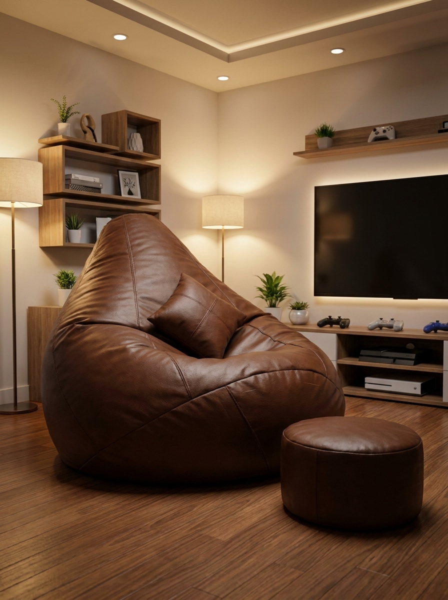 Premium Brown 8XL Bean Bag with Footrest Combo for Living Room, Gaming & Relaxing - Piktocart