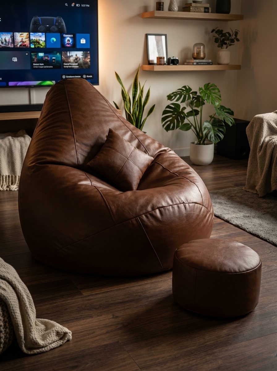 Premium Brown 8XL Bean Bag with Footrest Combo for Living Room, Gaming & Relaxing - Piktocart