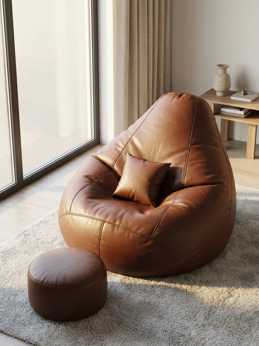 Premium Brown 8XL Bean Bag with Footrest Combo for Living Room, Gaming & Relaxing - Piktocart