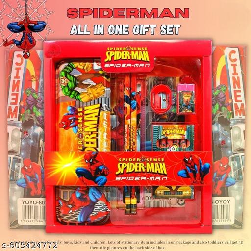 Superhero Spider Stationery Kit for Boys, Wallet, Eraser & Sharpener | School Stationery Set & Return Gift - Piktocart