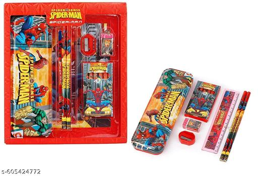 Superhero Spider Stationery Kit for Boys, Wallet, Eraser & Sharpener | School Stationery Set & Return Gift - Piktocart