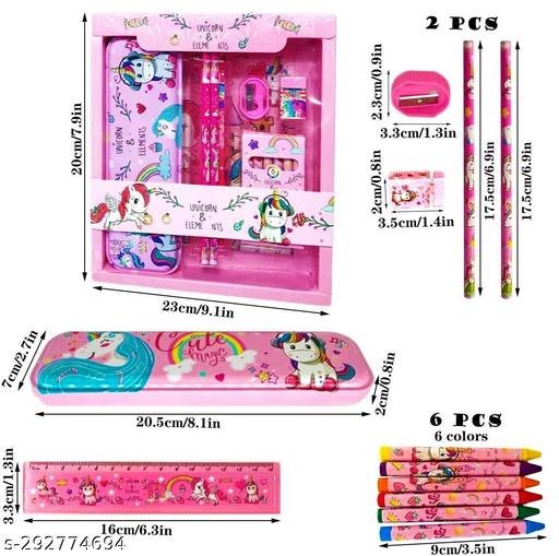 JUST NIDZ Unicorn Stationary Set Unicorn Pencil Box, Pencil Sharpner Eraser Scale Cryon Kit with Mermaid Cartoon 3DEraser Set for Kids Girls Boys Gift Unicorn Gift for Girls - Piktocart