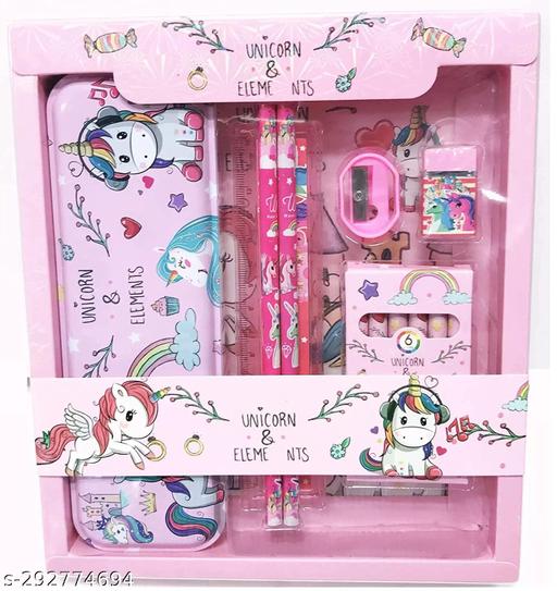 JUST NIDZ Unicorn Stationary Set Unicorn Pencil Box, Pencil Sharpner Eraser Scale Cryon Kit with Mermaid Cartoon 3DEraser Set for Kids Girls Boys Gift Unicorn Gift for Girls - Piktocart