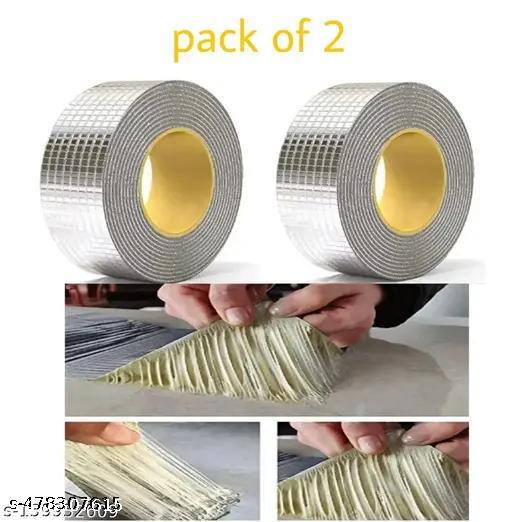 PACK OF 2 Duct Tape, Super Waterproof Tape, Strong flex heavy duty water tape for leakage, Aluminium foil Silver water seal adhesive tape for water leakage solution, Aluminium tape also provides waterproof protection, Pipe Repair- 5 meters x 5 cm (Pack of 2) - Piktocart