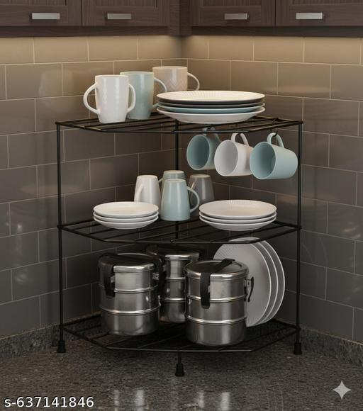 M D HOME PRODUCT Stainless Steel Kitchen Storage Rack – 3-Tier Corner Organizer for Home - Piktocart